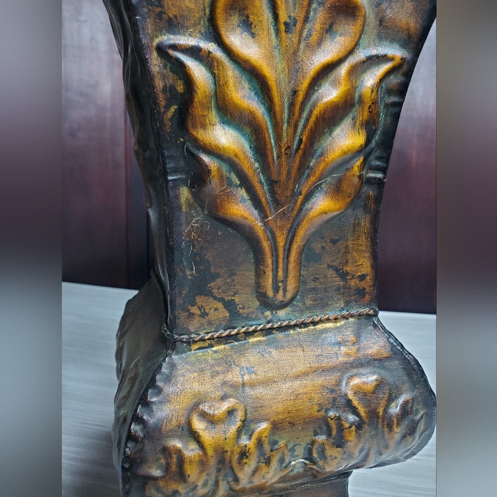 Large Ornate Tuscan Style Metal Flower Vase 15" x 6.5" - Picture 5 of 10